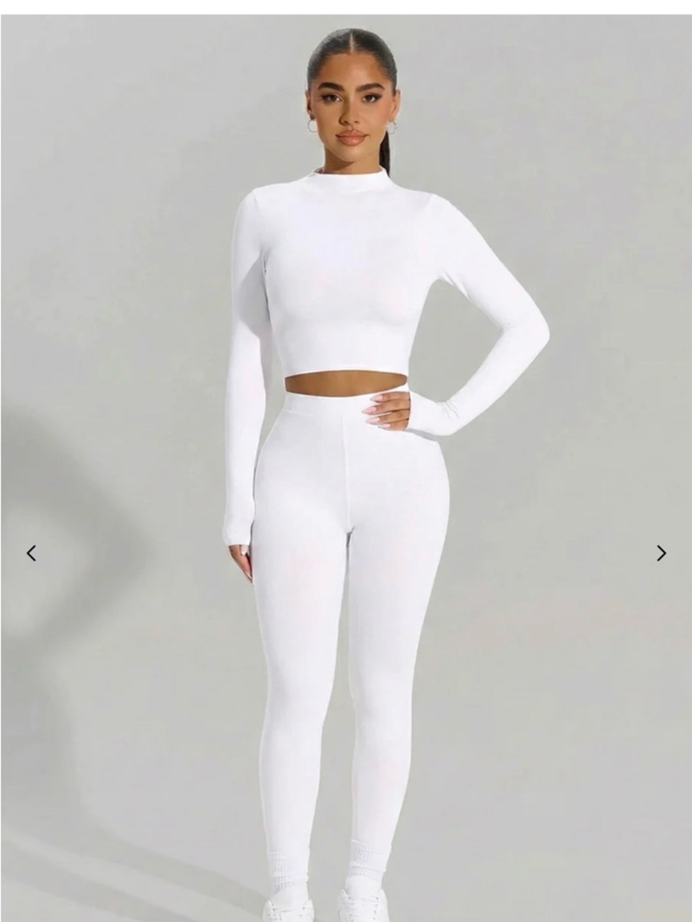 naked wardrobe White High-Waist Leggings & Crop Long-Sleeve Top Set